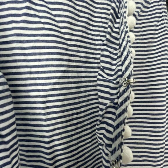 Blush Pom Pom Sleeveless Top Blue White Striped Deep Adjustable V Neck Womens L - Picture 8 of 10